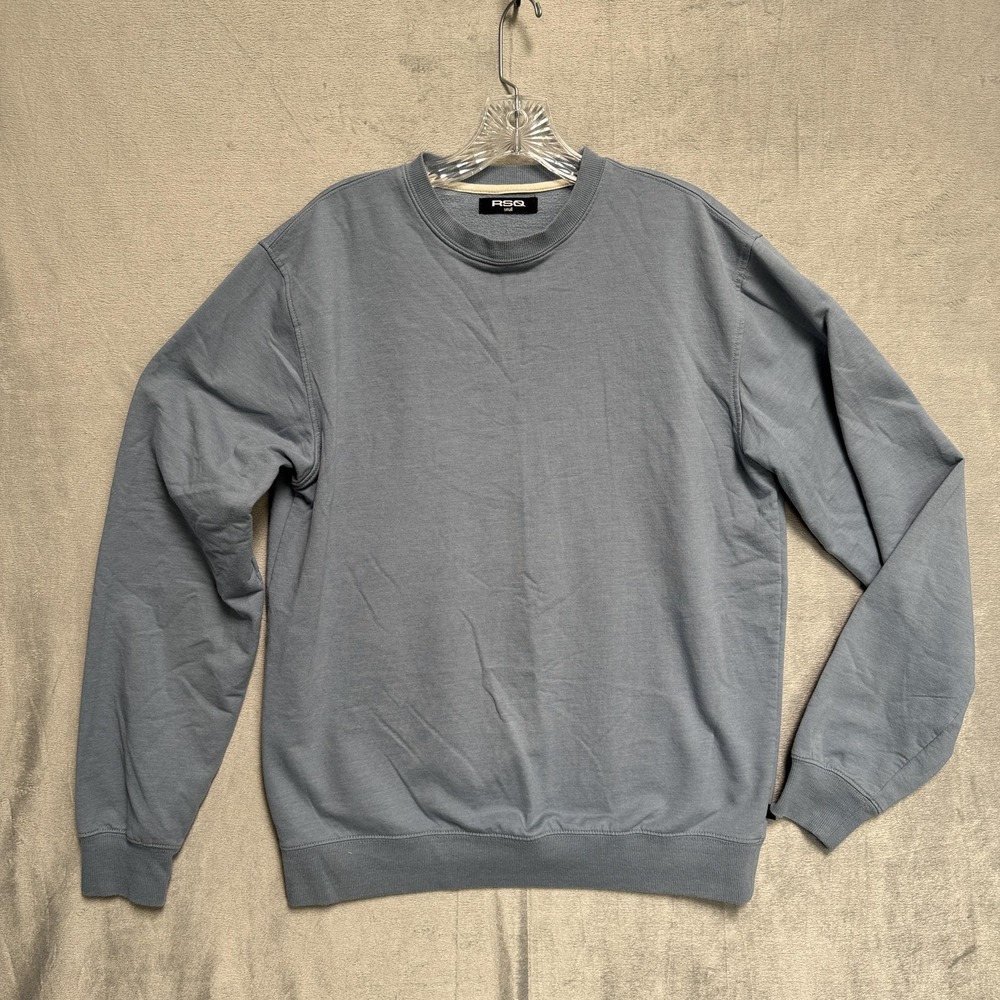 RSQ Sweatshirt Mens Small Blue Crewneck Pullover Fleece‎ Solid Stretch Basic